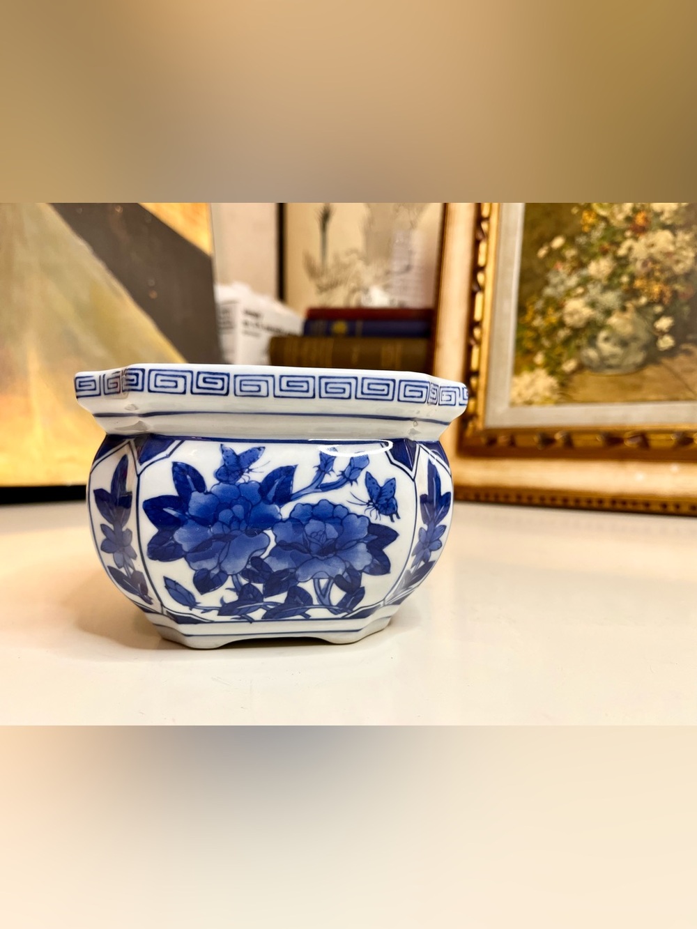Chinoiserie Porcelain Blue & White Cachepot Planter